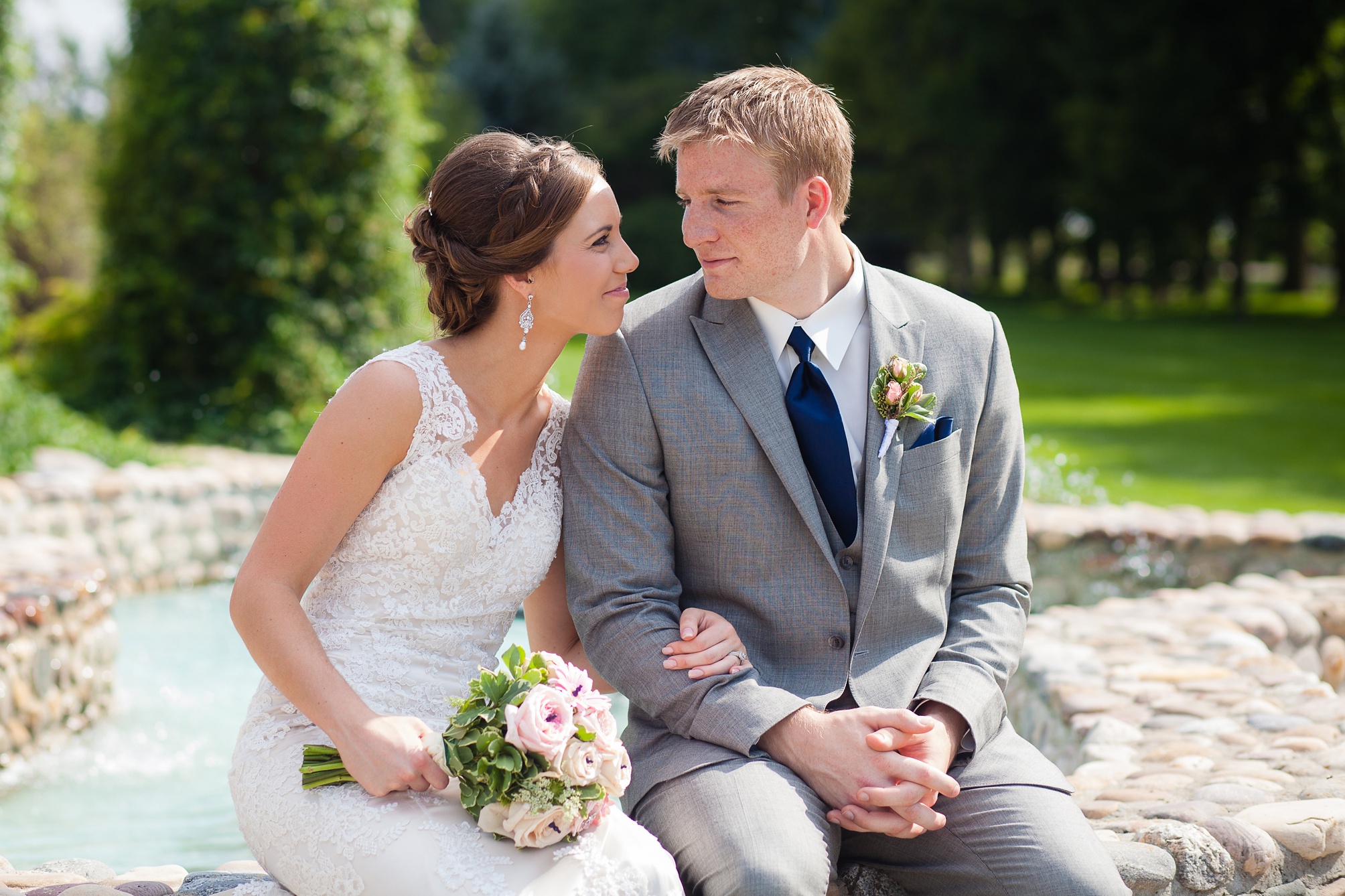 Ben and Lachelle's classy blush pink and navy blue outdoor summer wedding