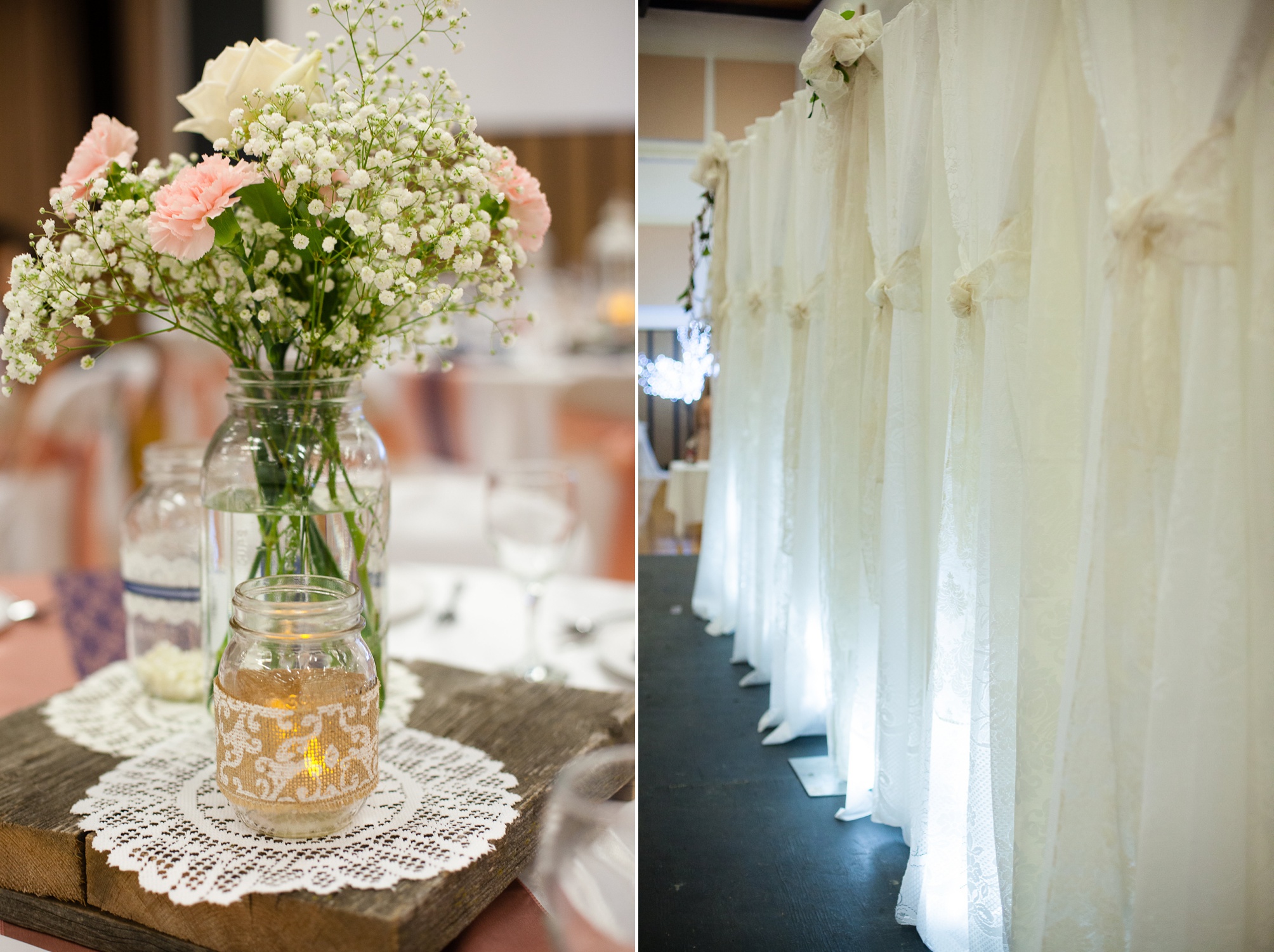 Ben and Lachelle's classy blush pink and navy blue summer wedding at the Taber Community Centre.