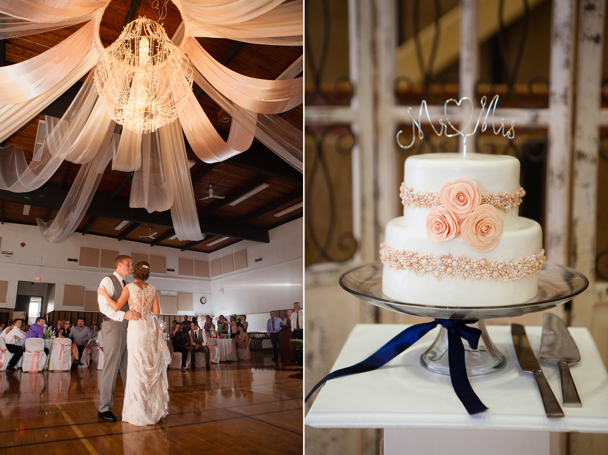 Ben and Lachelle's classy blush pink and navy blue summer wedding at the Taber Community Centre.