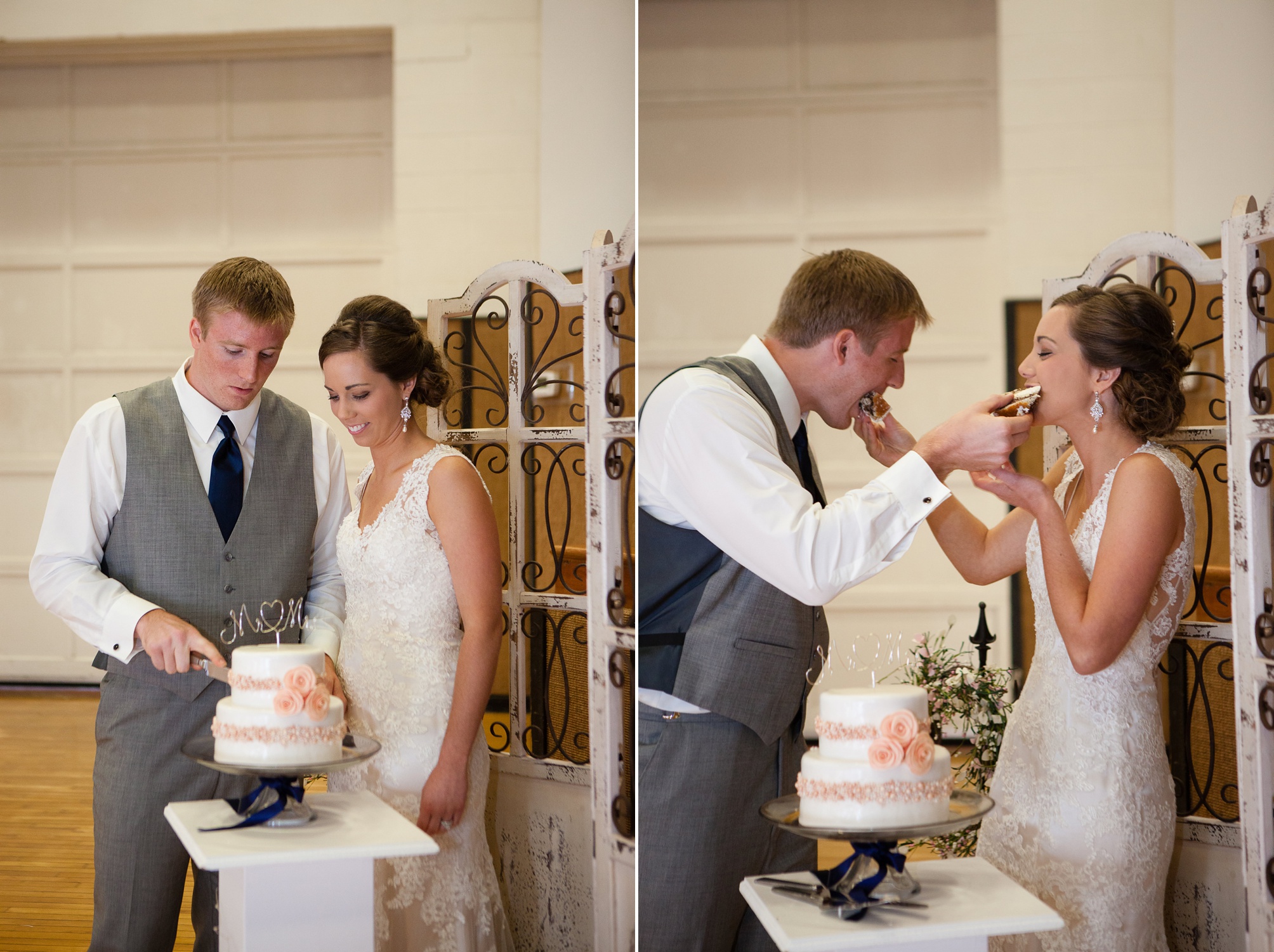 Ben and Lachelle's classy blush pink and navy blue summer wedding at the Taber Community Centre.