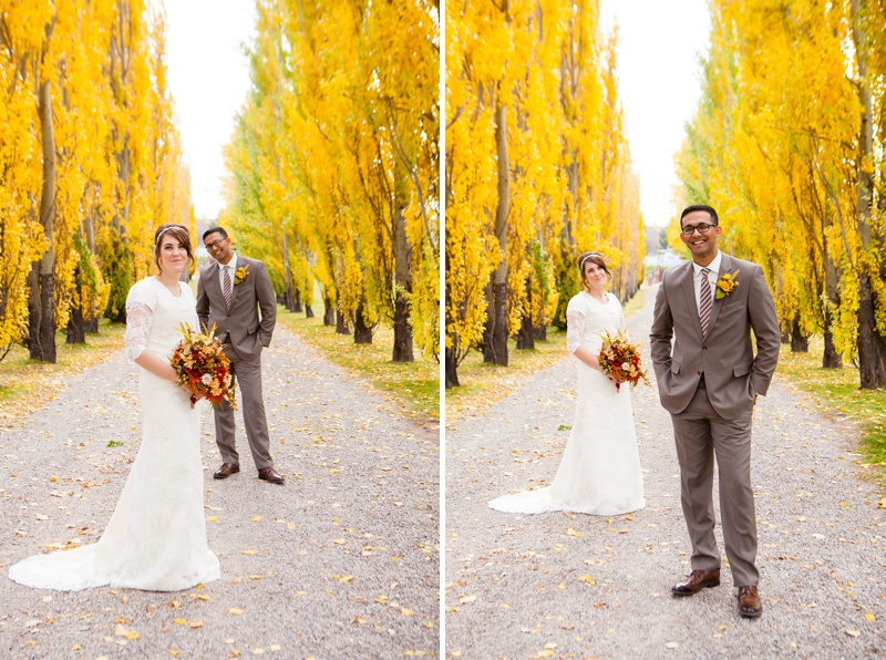 White lace dress, modest lace dress, Southern Alberta fall wedding, fall colors, Remington Carriage Centre