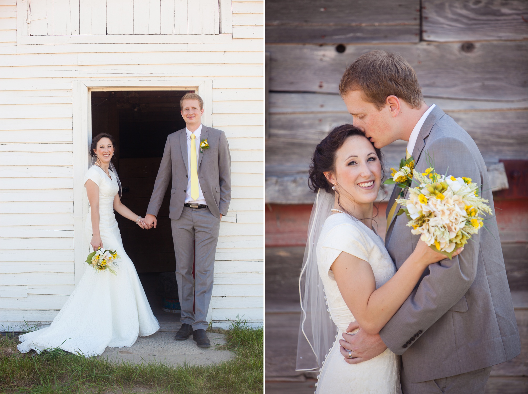 Nathan and Tannis' Cardston yellow and grey springtime Cardston temple wedding, by Kinsey Holt Photography