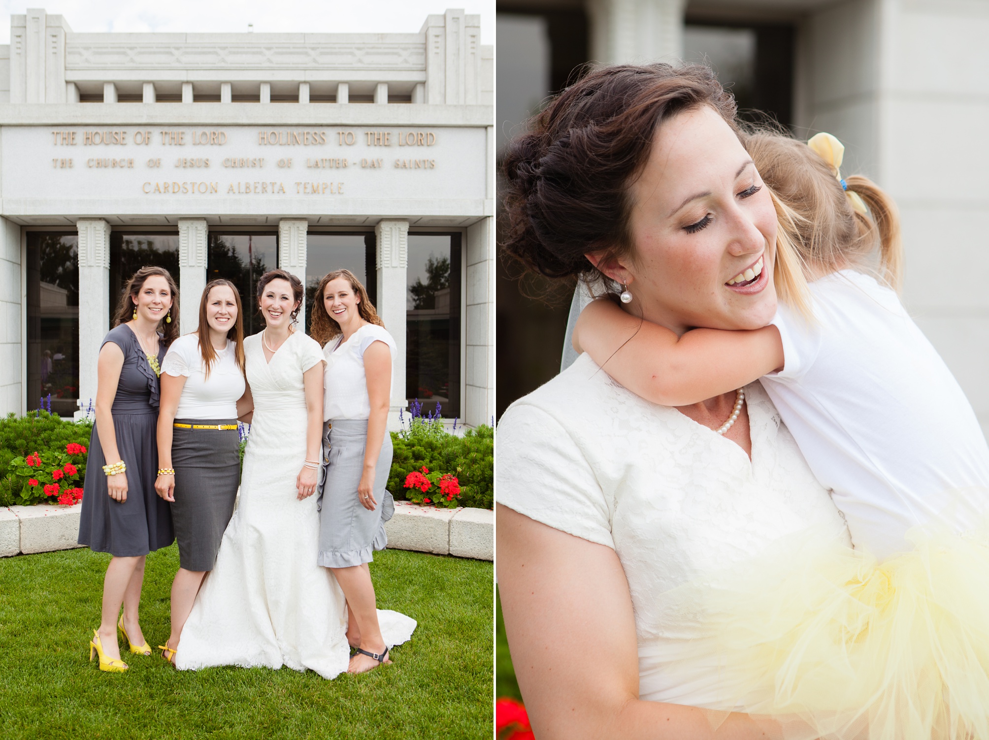 Nathan and Tannis' Cardston yellow and grey springtime Cardston temple wedding, by Kinsey Holt Photography