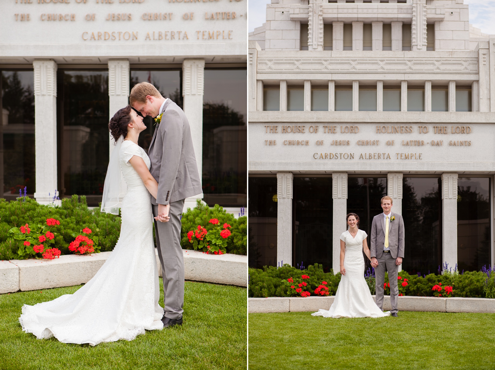 Nathan and Tannis' Cardston yellow and grey springtime Cardston temple wedding, by Kinsey Holt Photography