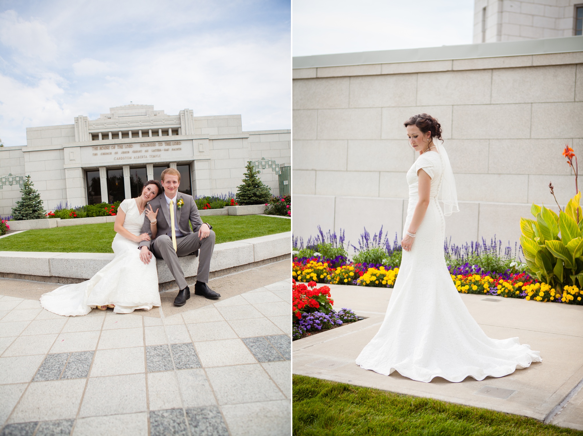 Nathan and Tannis' Cardston yellow and grey springtime Cardston temple wedding, by Kinsey Holt Photography