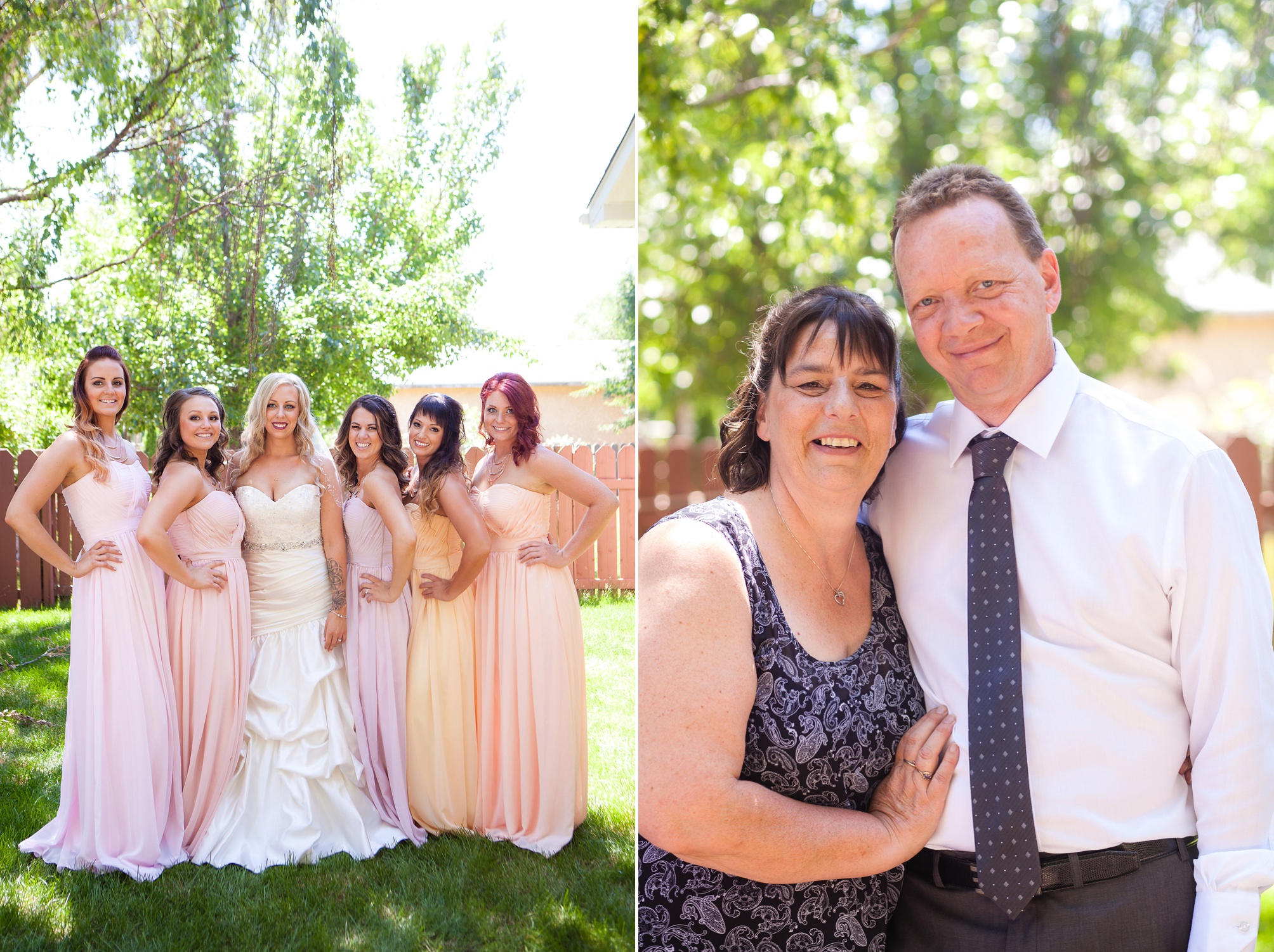 Bridesmaid dresses in shades of pink and coral, Kinsey Holt Photography