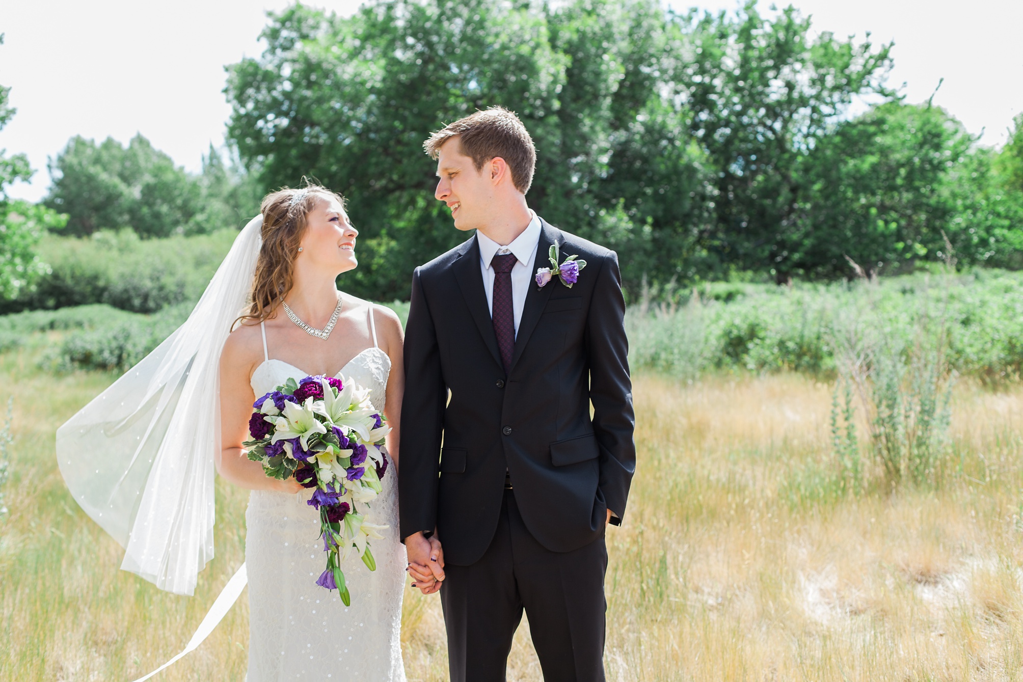 Lethbridge Bridal Portraits of this Purple and white Raymond Backyard Wedding by Kinsey Holt Photography