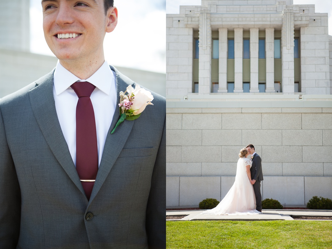 Blush pink lace wedding dress. Spring Cardston Temple wedding by Kinsey Holt Photography. Southern Alberta wedding photographer. 