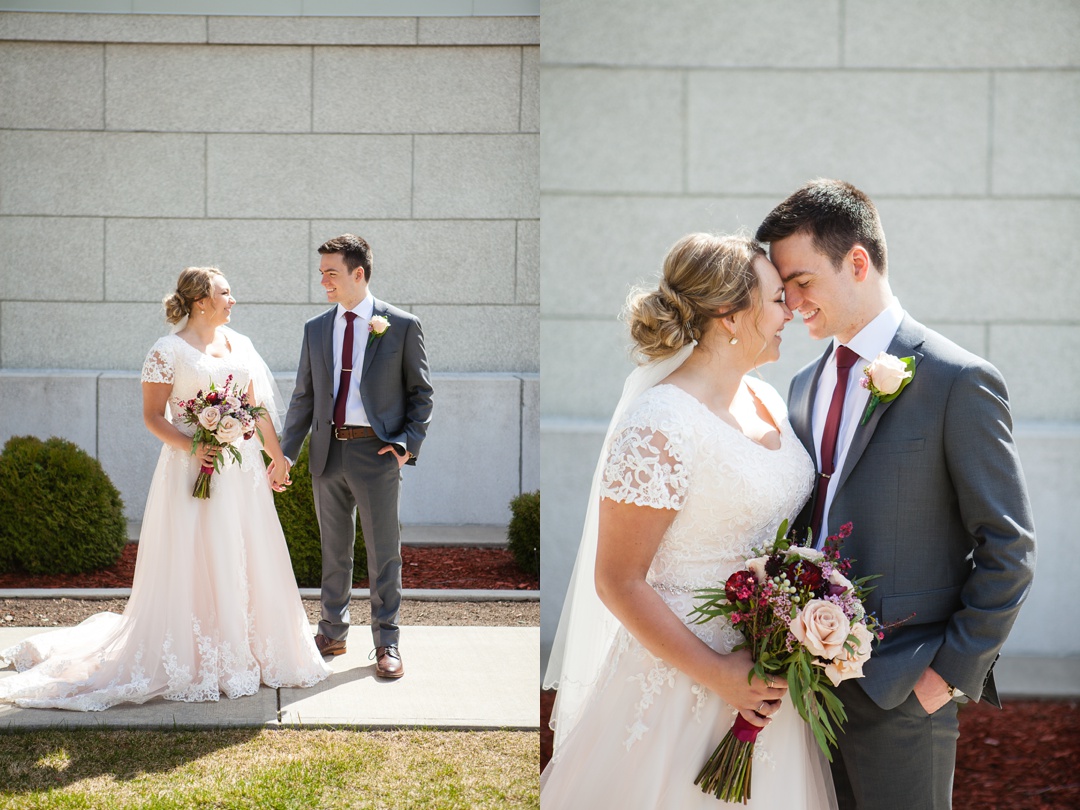 Blush pink lace wedding dress. Spring Cardston Temple wedding by Kinsey Holt Photography. Southern Alberta wedding photographer. 
