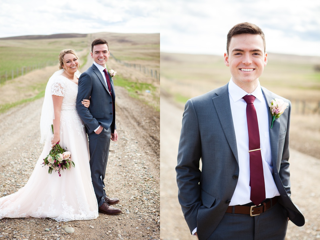 Blush pink lace wedding dress. Spring Cardston Temple wedding by Kinsey Holt Photography. Southern Alberta wedding photographer. 