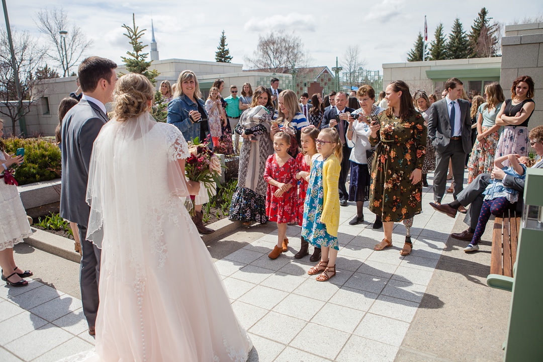 Blush pink lace wedding dress. Spring Cardston Temple wedding by Kinsey Holt Photography. Southern Alberta wedding photographer. 