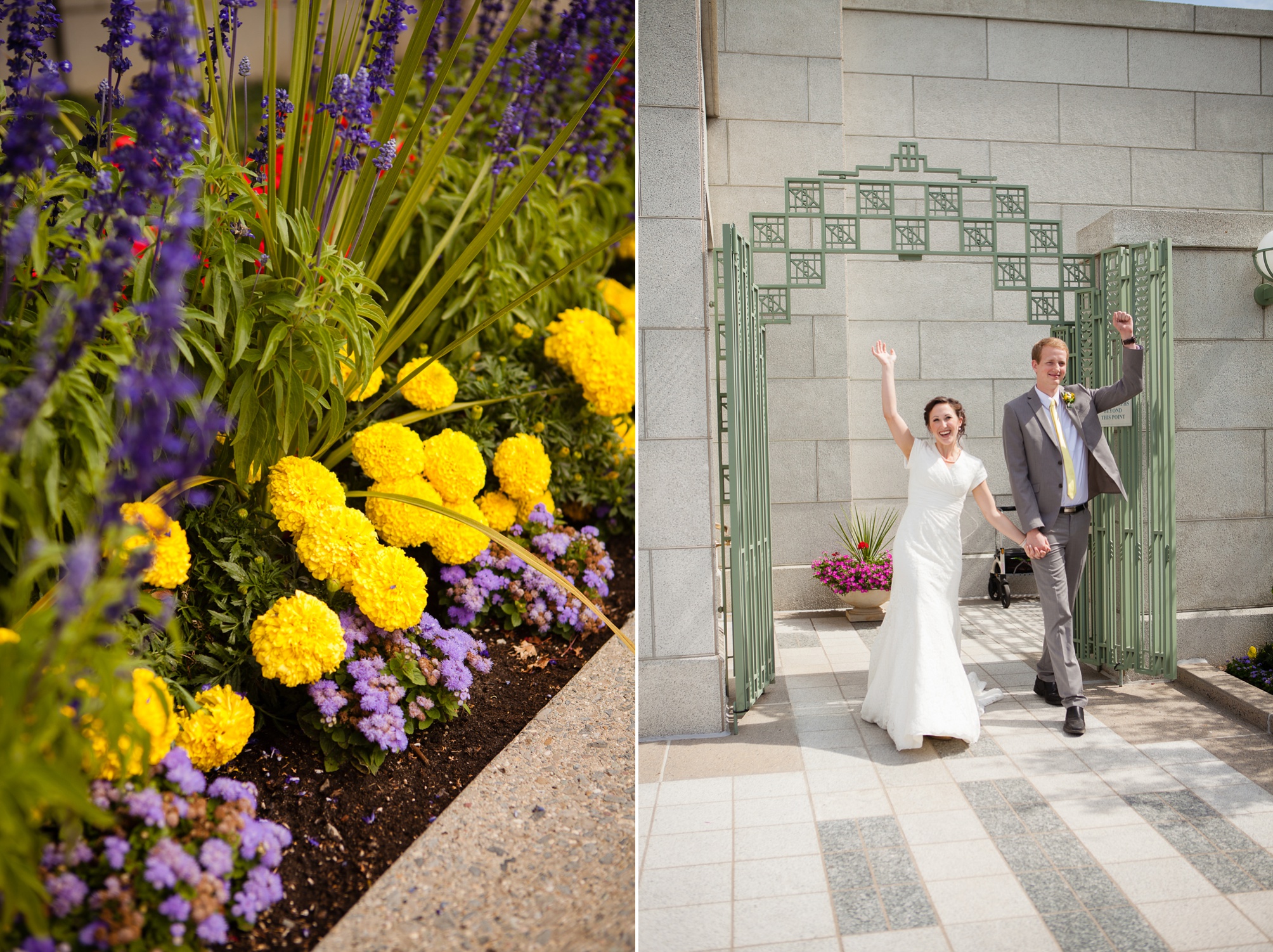 Nathan and Tannis' Cardston yellow and grey springtime Cardston temple wedding, by Kinsey Holt Photography