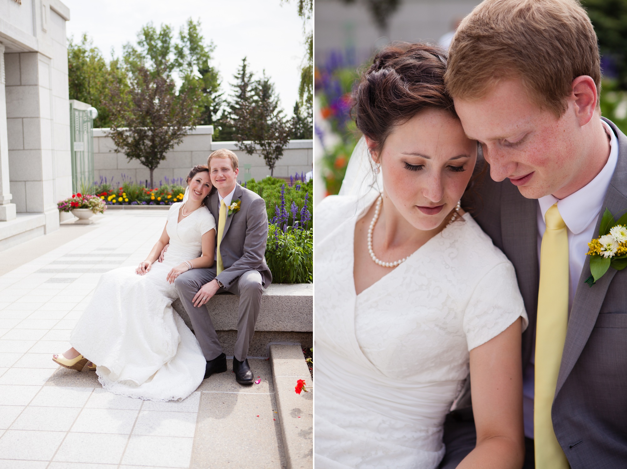 Nathan and Tannis' Cardston yellow and grey springtime Cardston temple wedding, by Kinsey Holt Photography