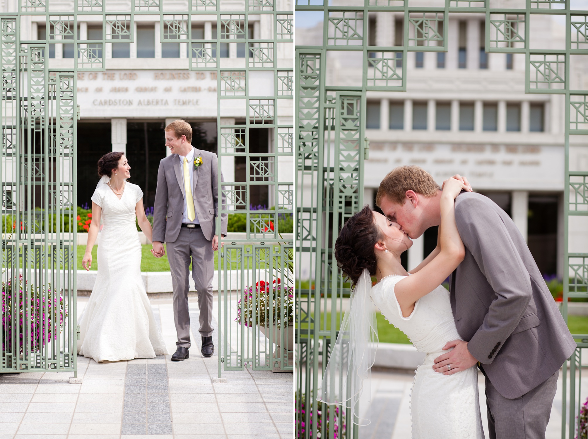 Nathan and Tannis' Cardston yellow and grey springtime Cardston temple wedding, by Kinsey Holt Photography