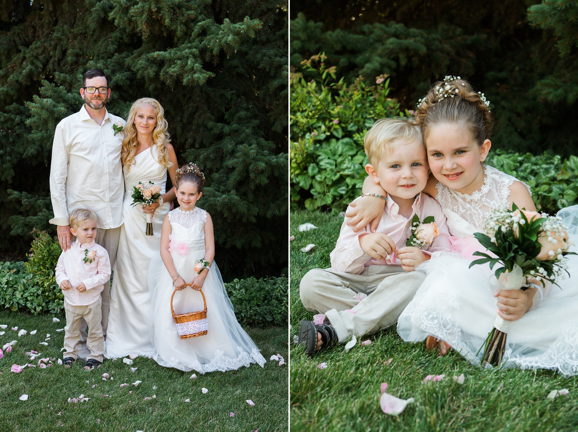 Casual pink and white backyard wedding 