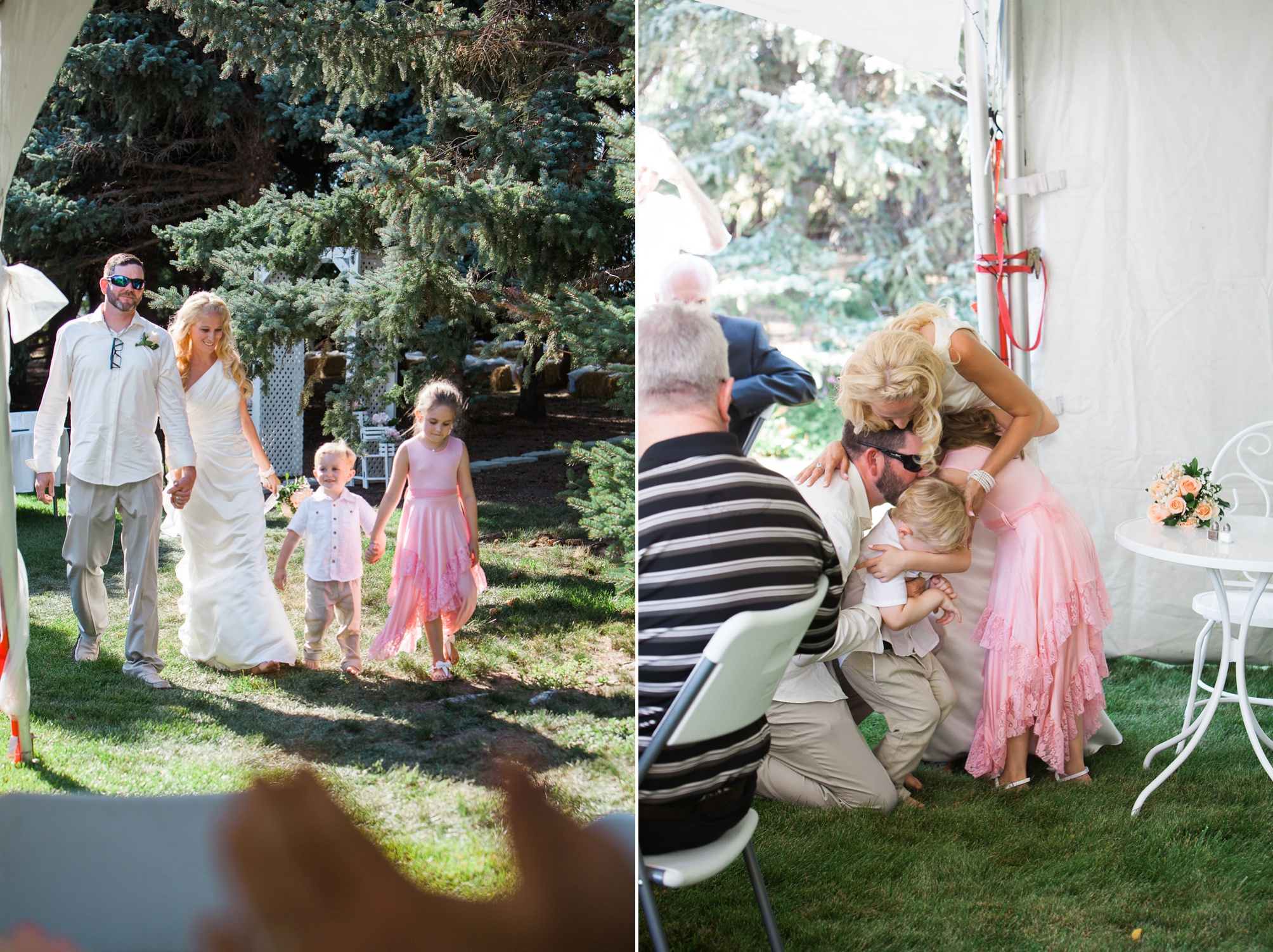 Casual pink and white backyard wedding 