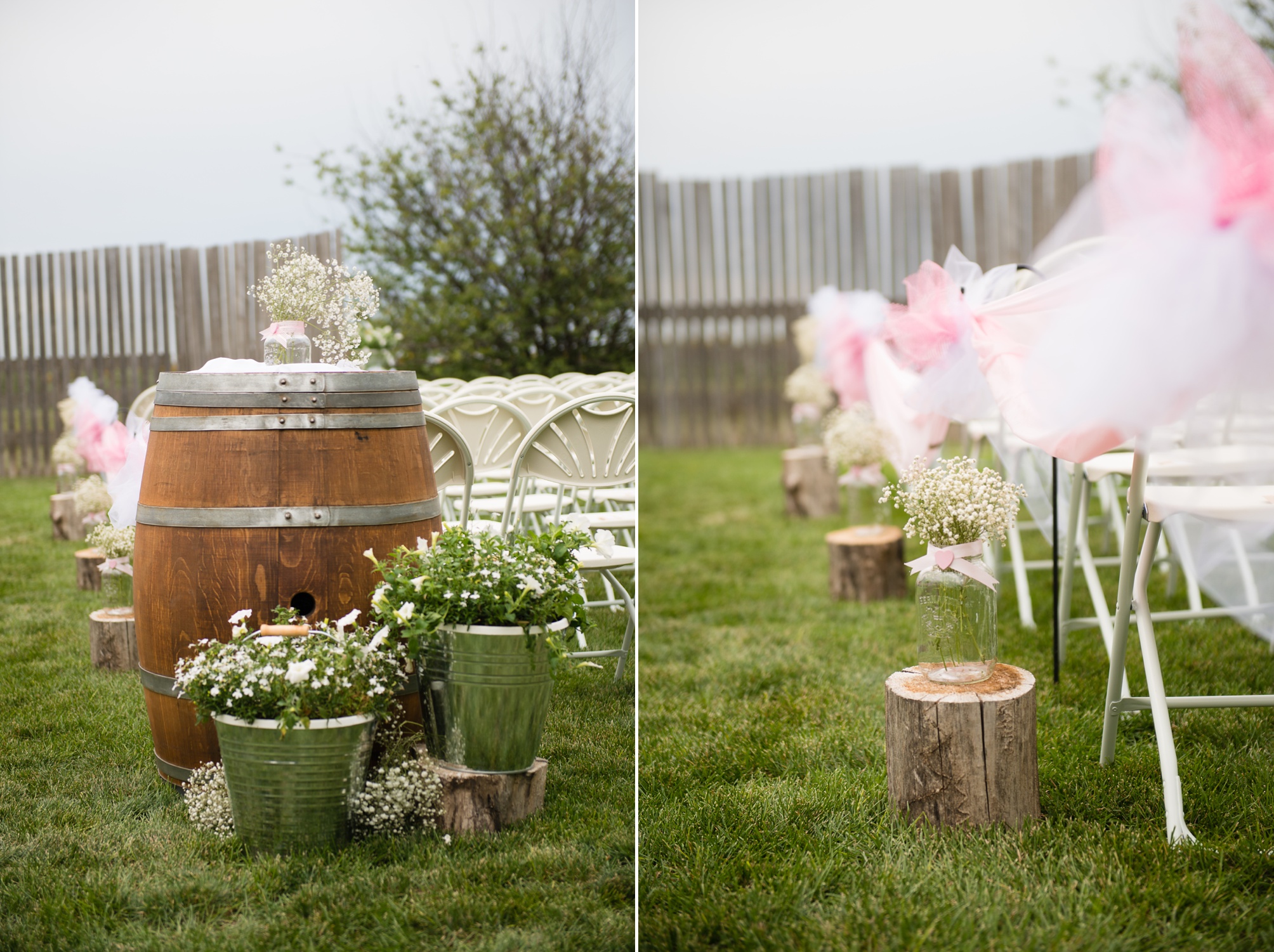Theron + Tammy's pink and grey rustic outdoor wedding