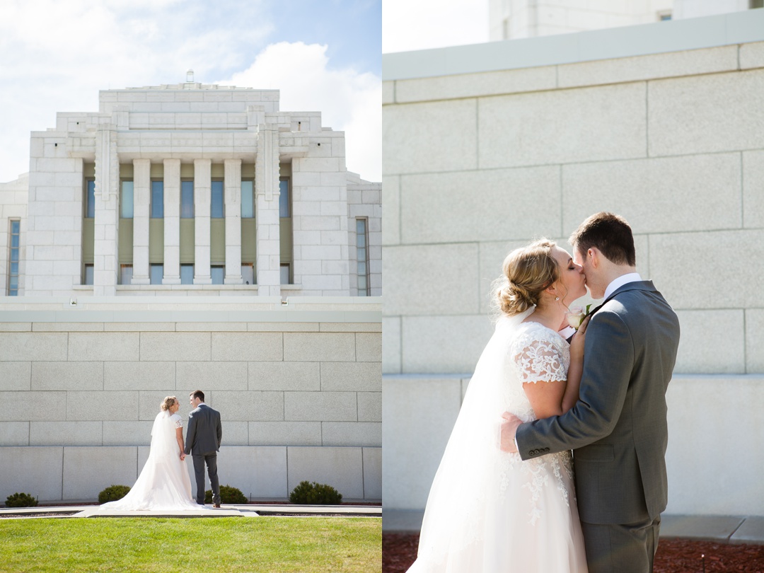 Blush pink lace wedding dress. Spring Cardston Temple wedding by Kinsey Holt Photography. Southern Alberta wedding photographer. 