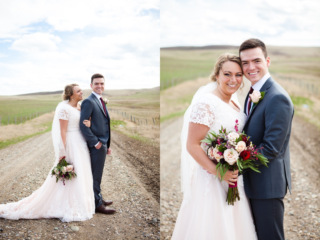 Blush pink lace wedding dress. Spring Cardston Temple wedding by Kinsey Holt Photography. Southern Alberta wedding photographer. 