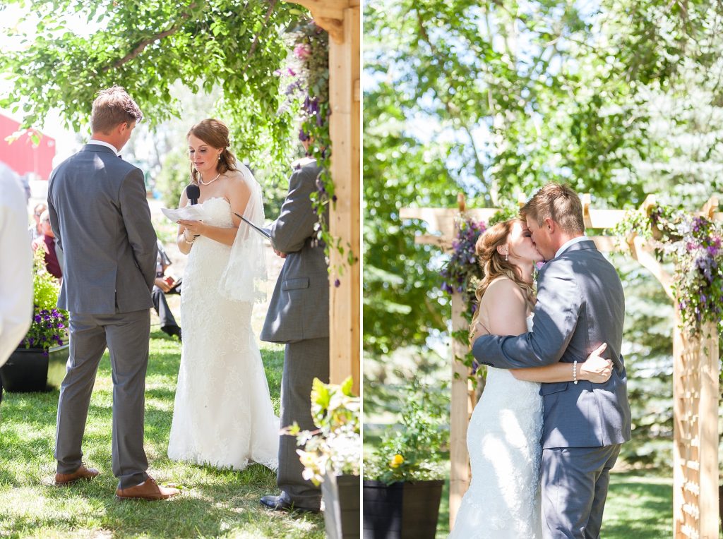 Outdoor farmyard ceremony vows Getting ready Southern Alberta wedding photographer Kinsey Holt