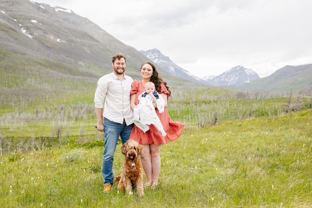 Family photos with a dog in Waterton